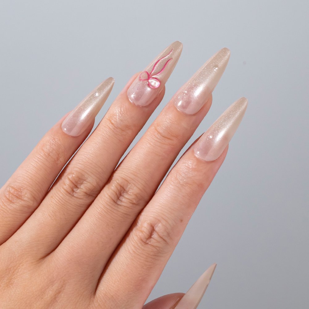 Elegant Stiletto Press-On Nail Set with Bow Accents Acalora