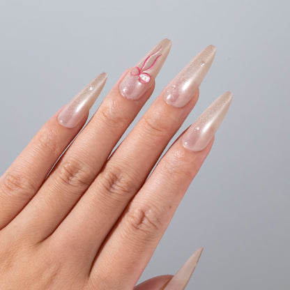 Elegant Stiletto Press-On Nail Set with Bow Accents Acalora