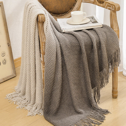Luxury Textured Fringed Throw Blanket