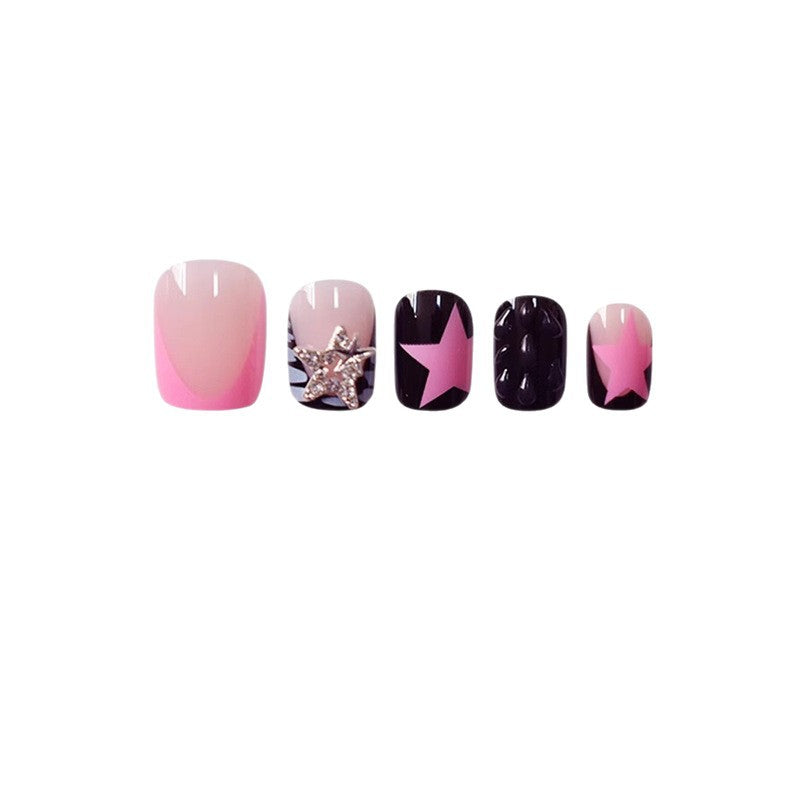 Artistic Press-On Nail Set with Star and Gem Accents Acalora