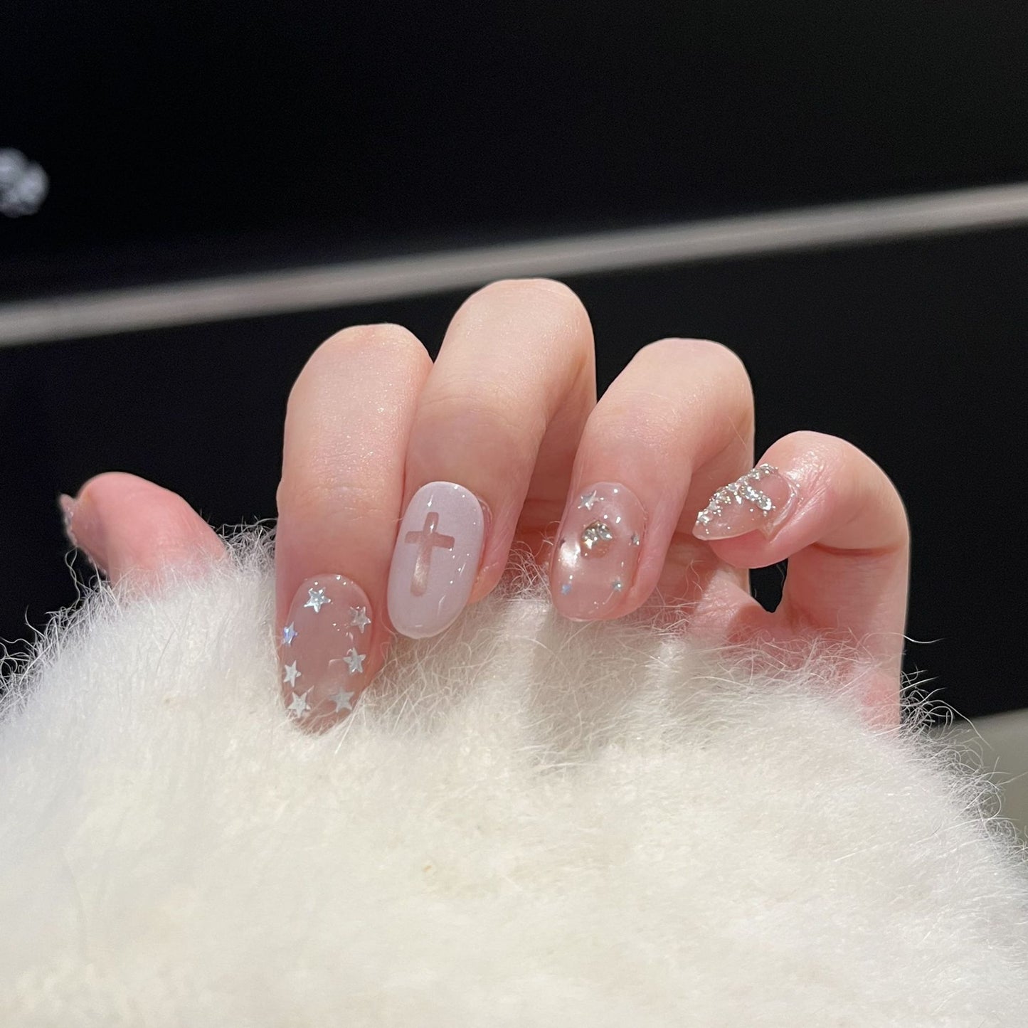 Decorative Press-On Nail Art Set with Star and Cross Designs Acalora