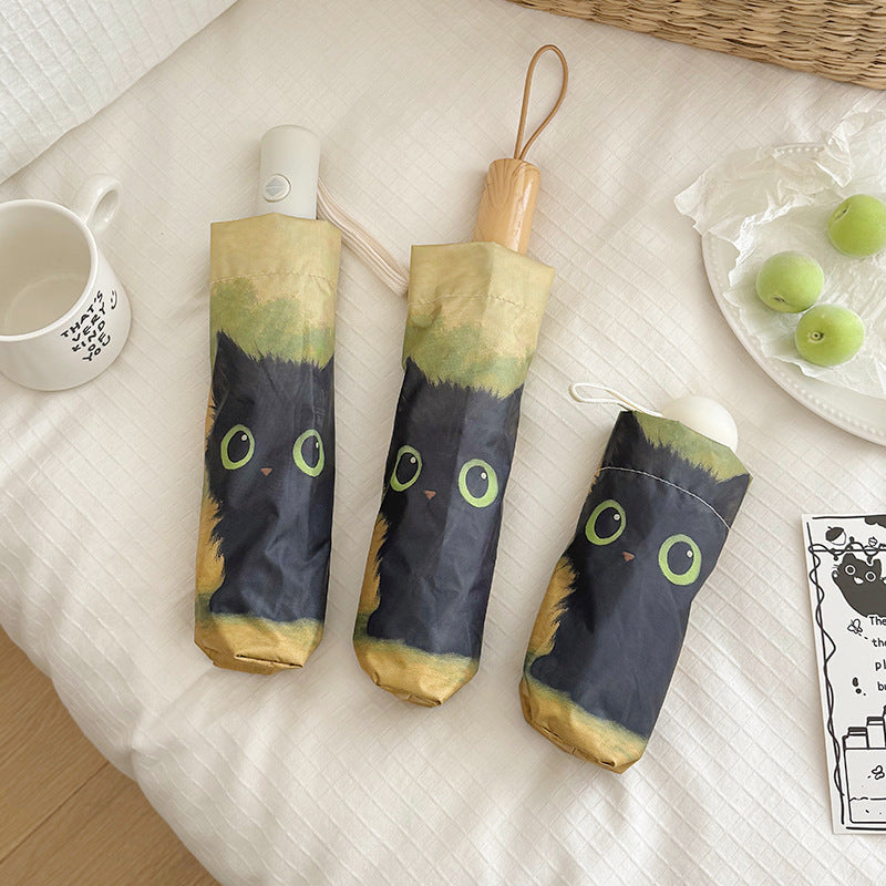 Women's Folding Umbrella with Creative Cat Design Bowlift