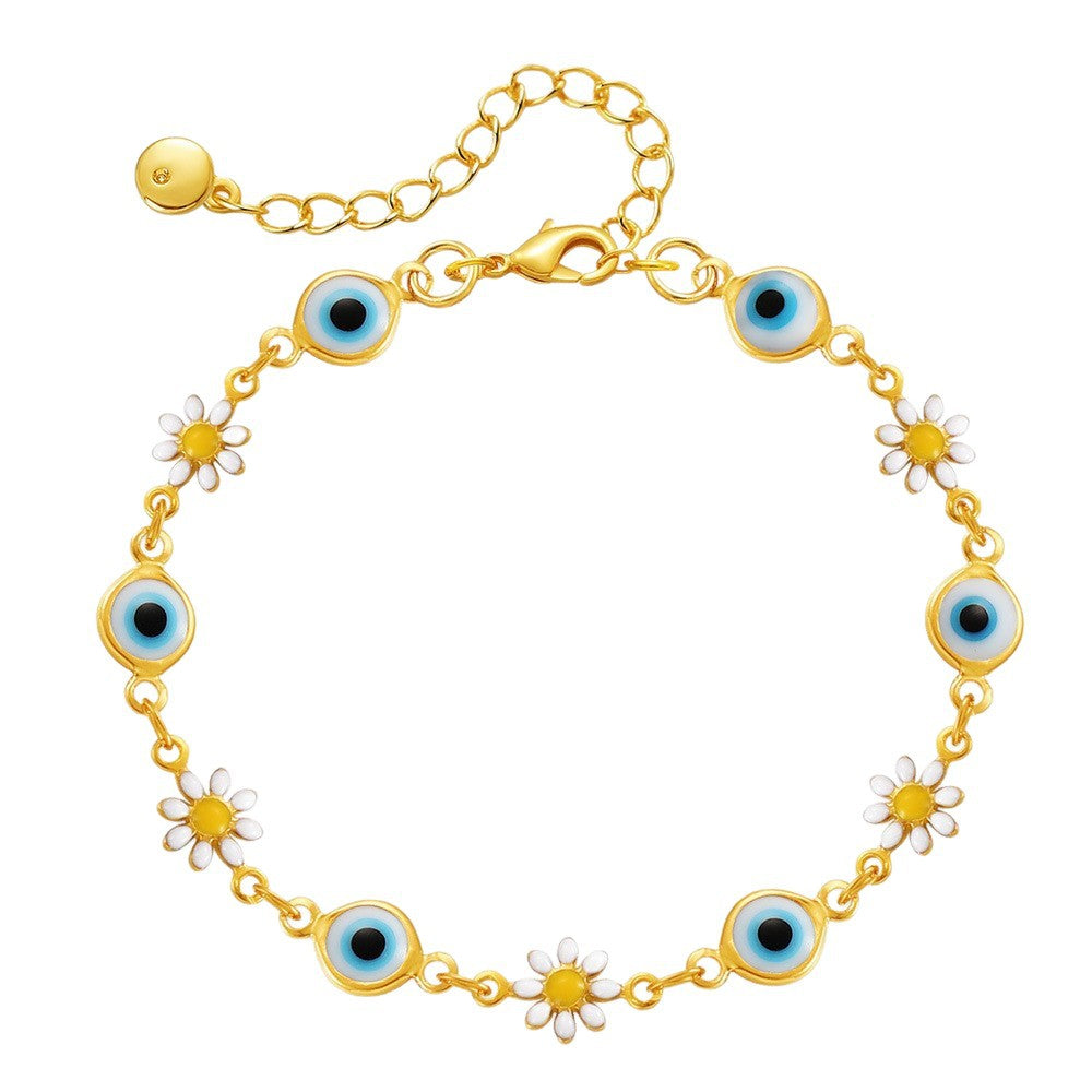 Floral Evil Eye Charm Anklet Acalora