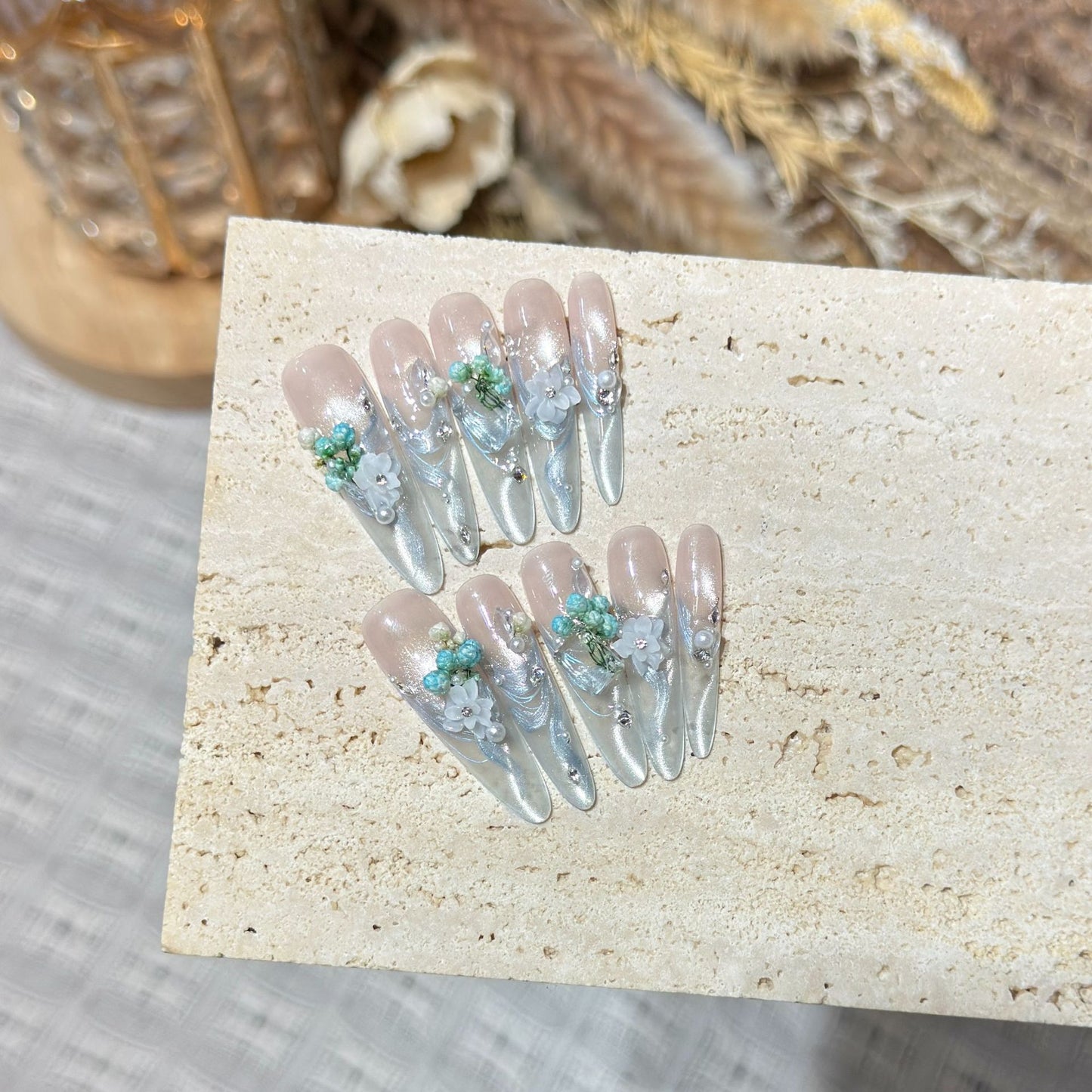 Elegant Floral Stiletto Nail Art Acalora