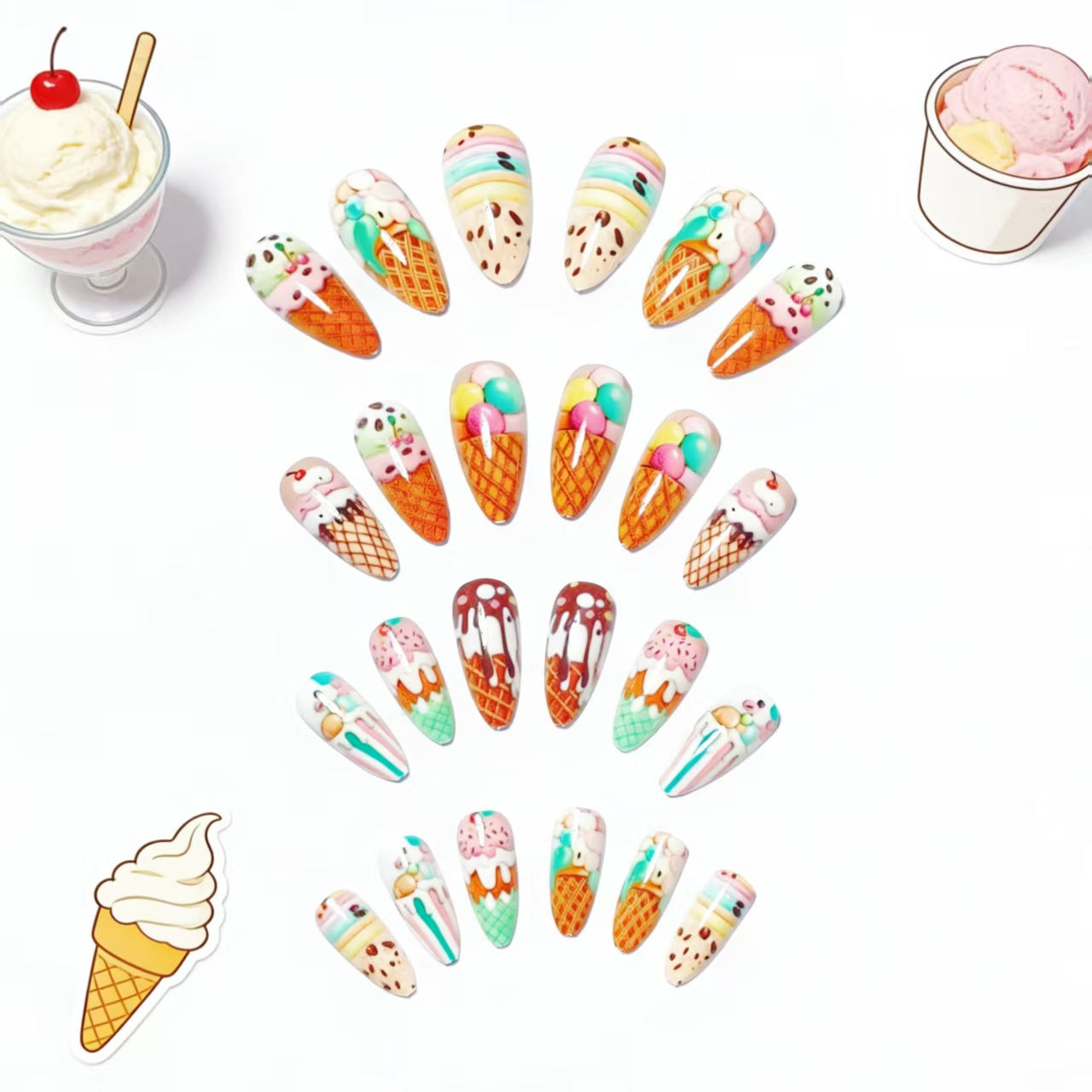 Artistic Ice Cream Cone Nail Art Acalora