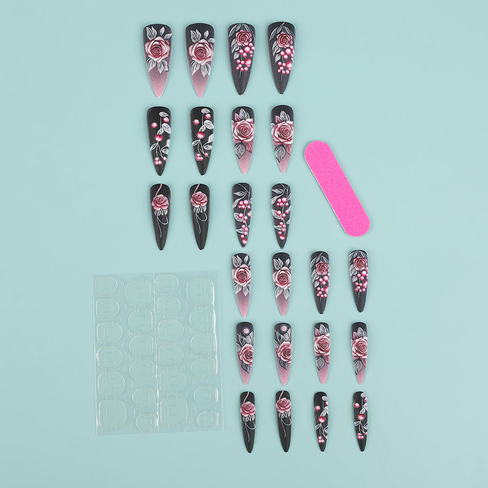 Artificial nails with detailed rose design Acalora