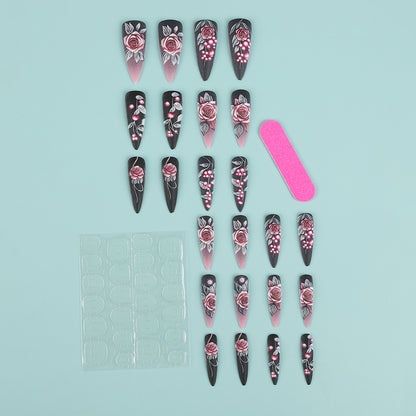 Artificial nails with detailed rose design Acalora