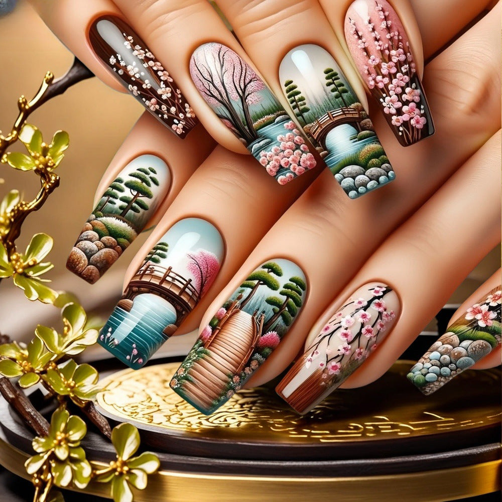 Creative artificial nails in Asian Cherry Blossom Design Acalora