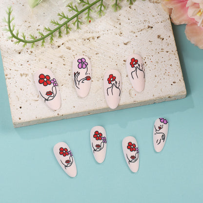 Handmade art nails with floral patterns Acalora