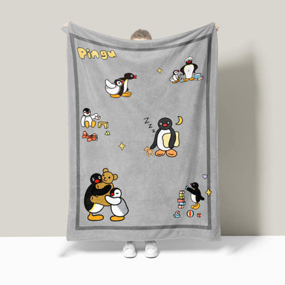 Playful Penguin-Themed Plush Fleece Blanket