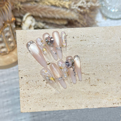 Decorative Stiletto Press-On Nail Art Set with Gemstone Accents Acalora