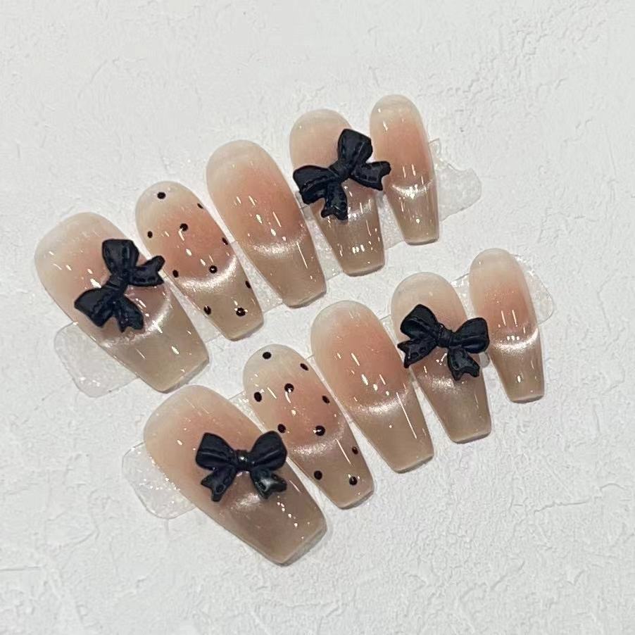 Stylish Long Press-On Nail Set with Bow Accents Acalora