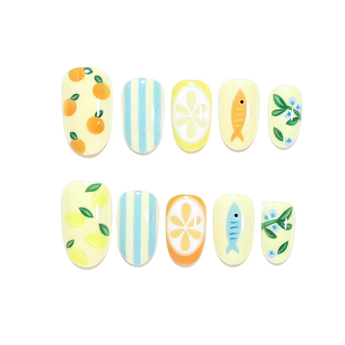 Whimsical Fruit and Fish-Themed Nail Art Set Acalora