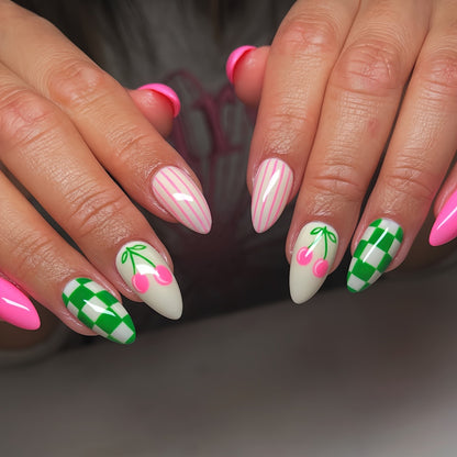 Artistic Cherry-Themed Nail Art Acalora