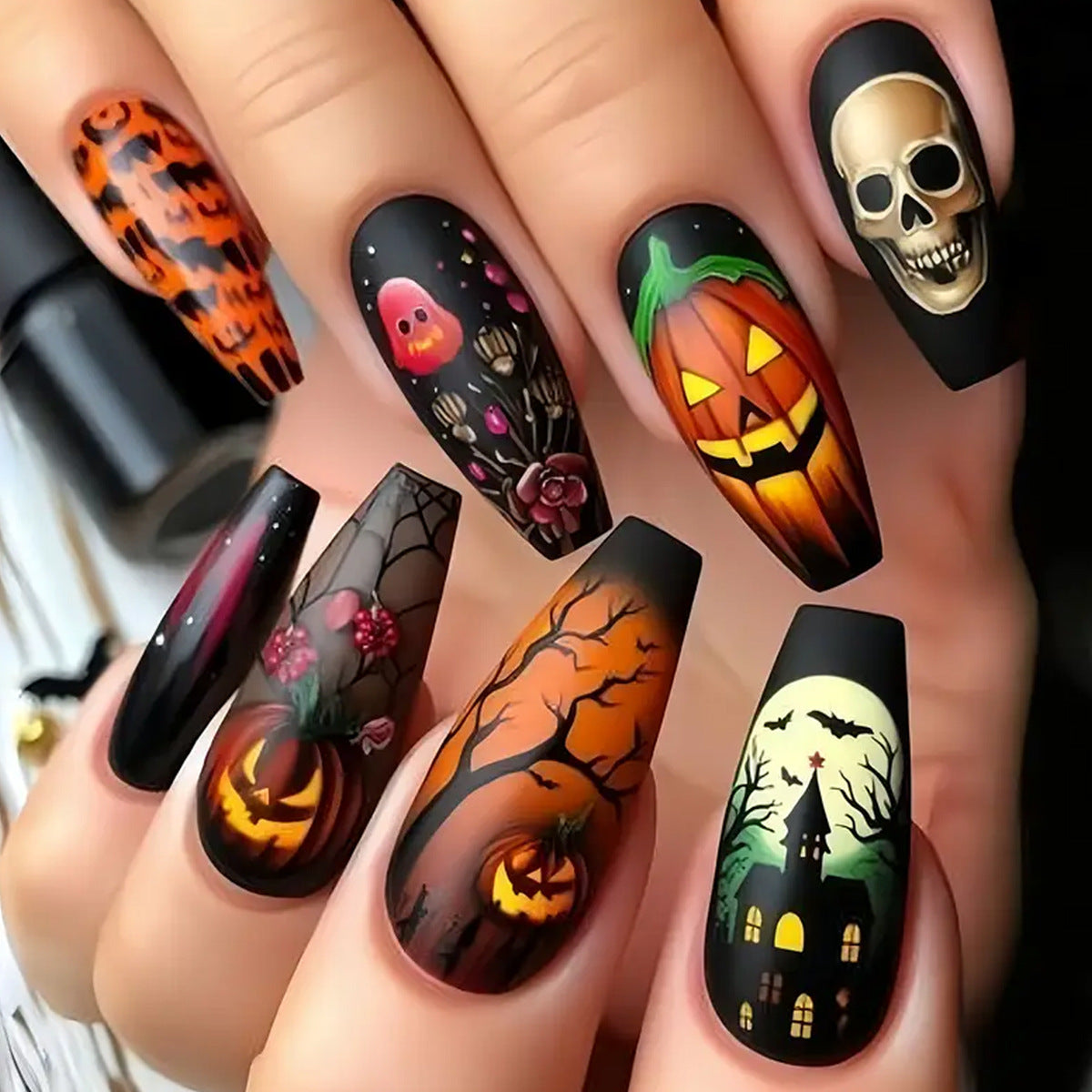 Halloween Nail Art Set with Creative Designs and Sparkling Details Acalora