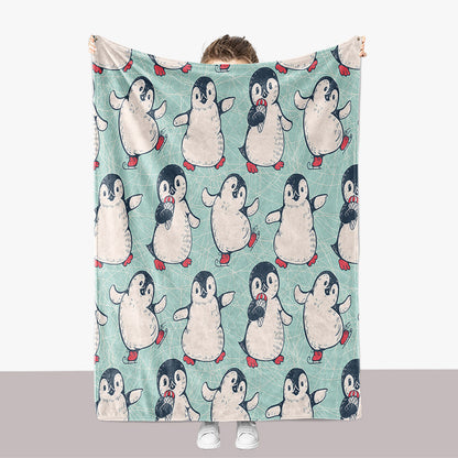 Penguin-Themed Plush Throw Blanket