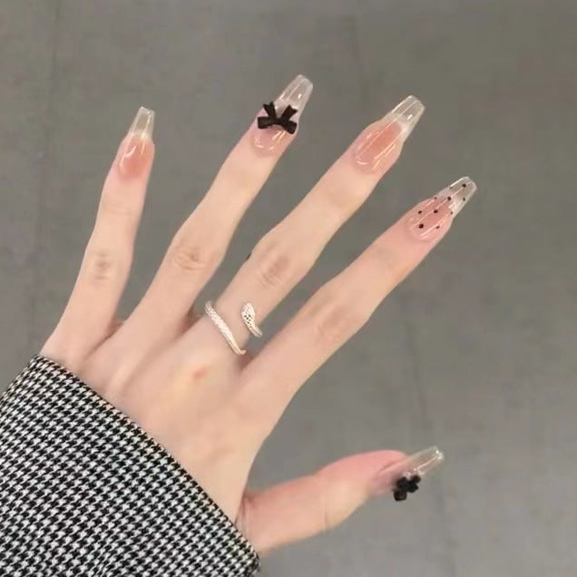 Stylish Long Press-On Nail Set with Bow Accents Acalora