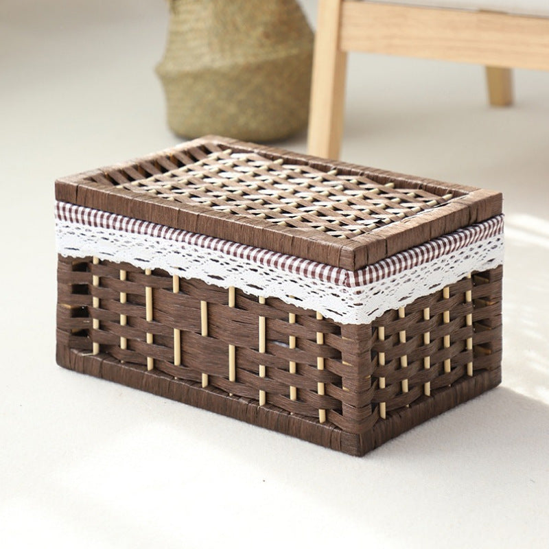 Rustic toy basket with checked pattern Acalora