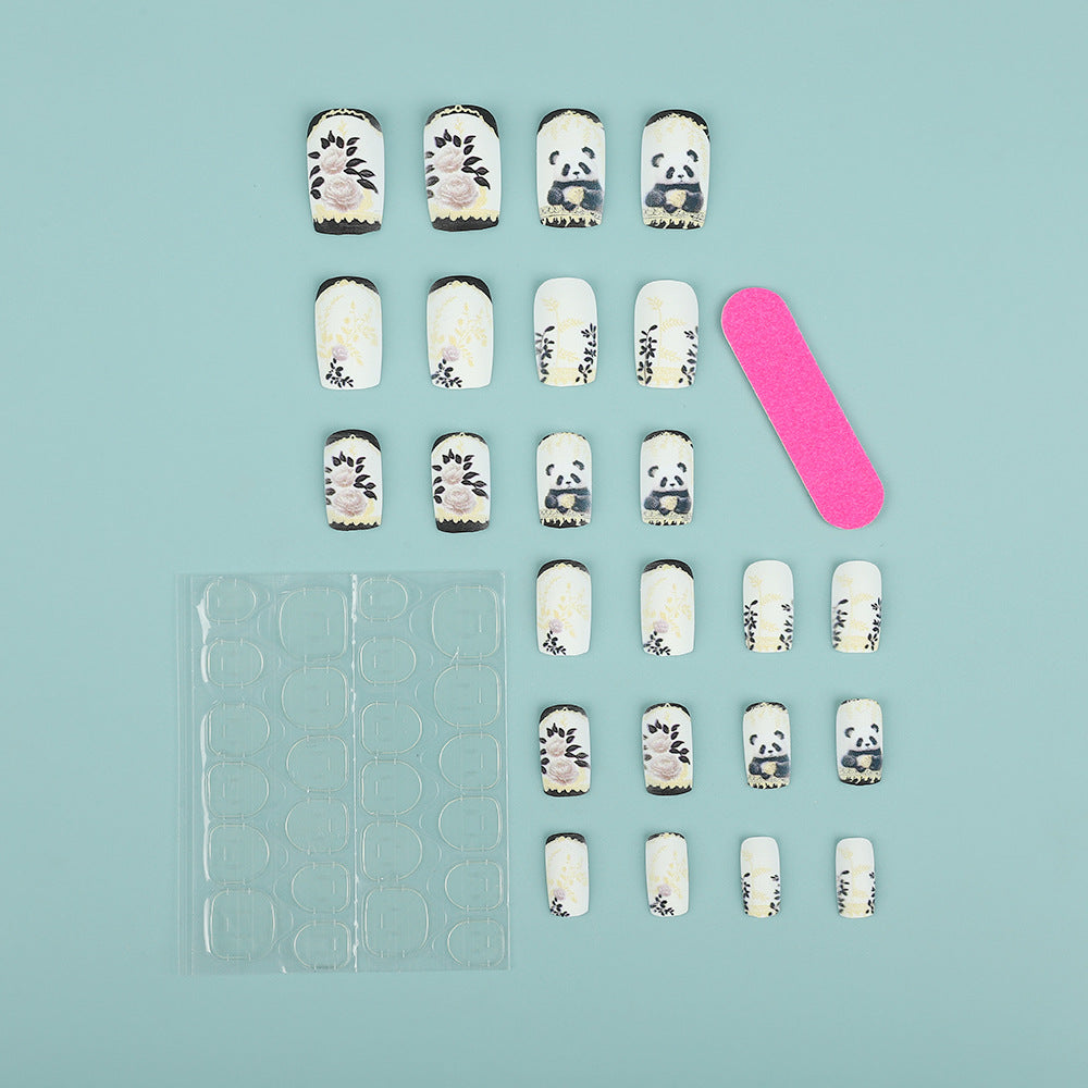 Artificial nails with floral panda design Acalora