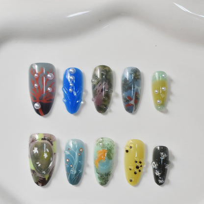 Artistic Ocean-Inspired Press-On Nails Acalora