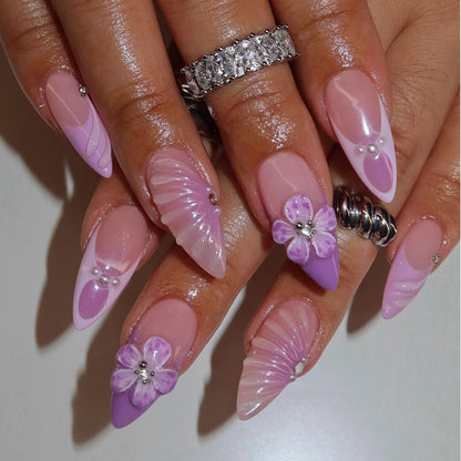 3D Decorative Floral Press-On Nail Extensions Acalora