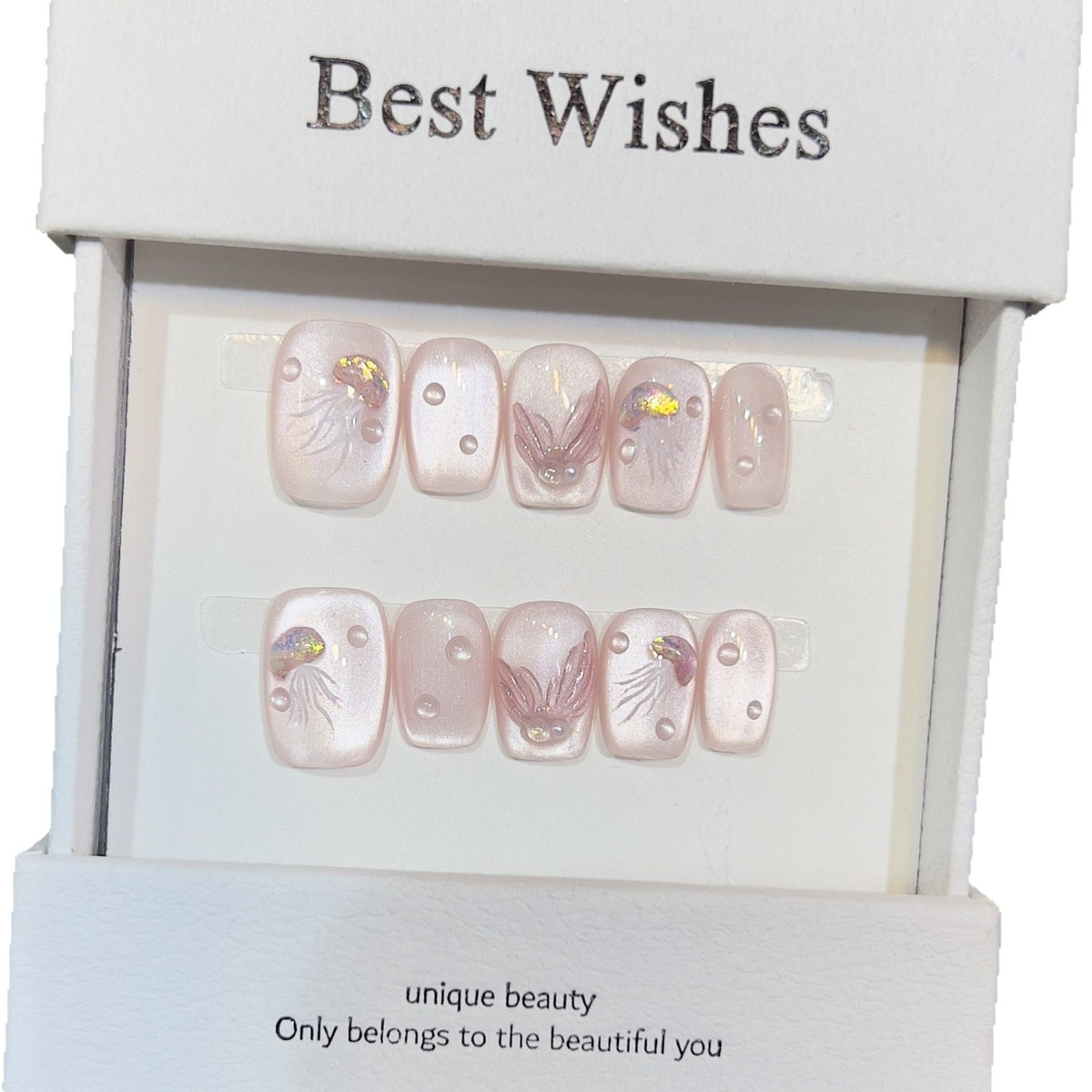 Elegant Press-On Nail Art Set with 3D Flourish Design Acalora