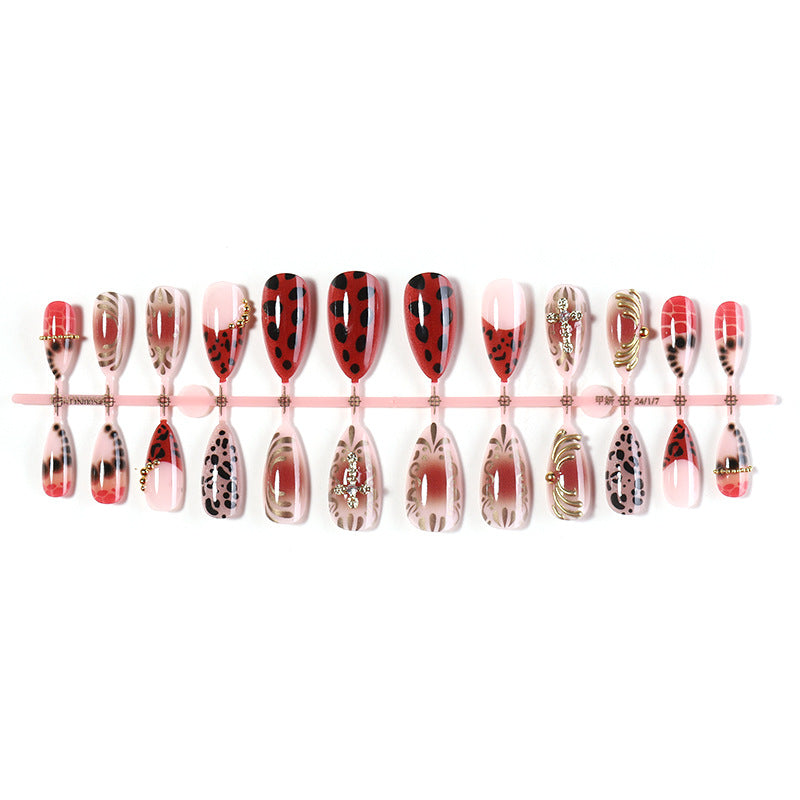 Artistic Stiletto Press-On Nail Set with Ladybug Motif Acalora