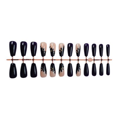 Decorative Press-On Nail Set with Elegant Leaf Designs Acalora