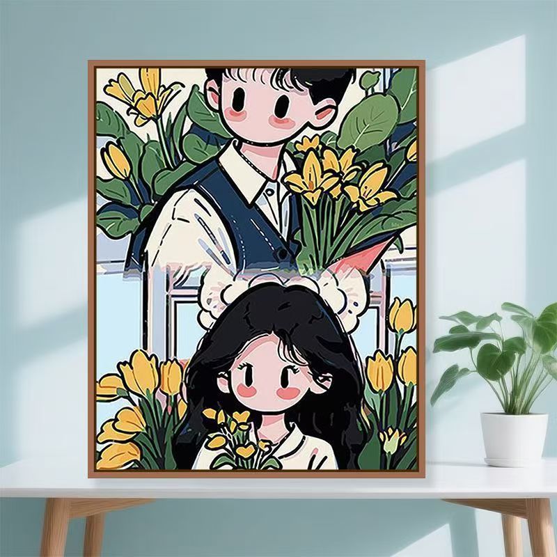 Playful Illustrated Couple Wall Art
