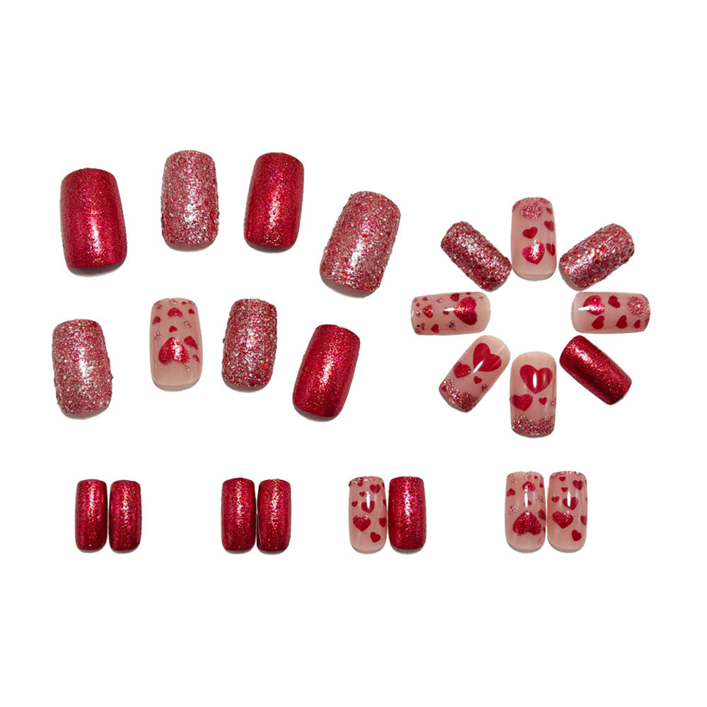 Artificial nails with heart design and glitter Acalora