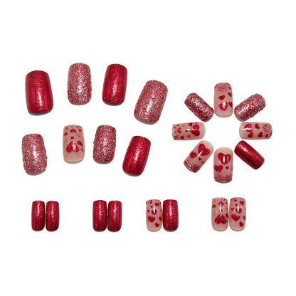 Artificial nails with heart design and glitter Acalora
