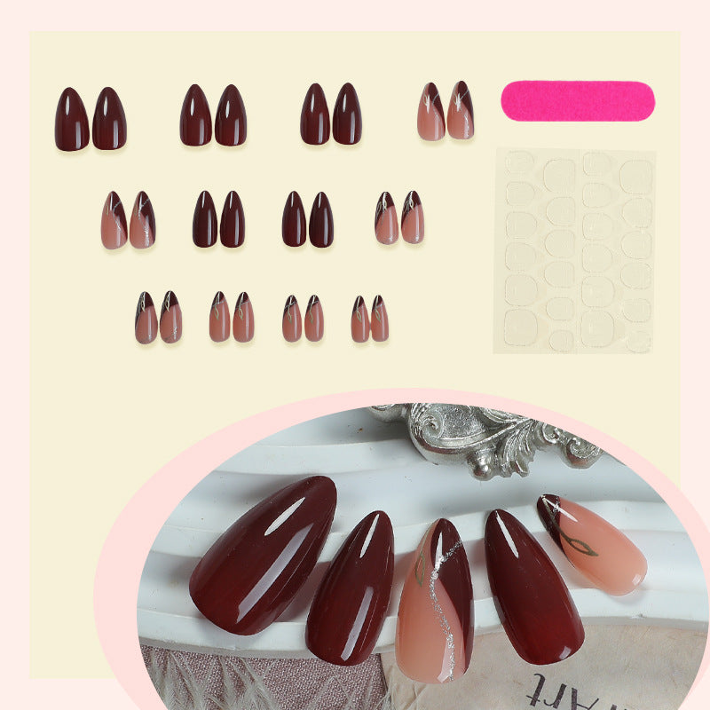 Elegant Press-On Nail Set with Unique Marble and Gradient Patterns Acalora