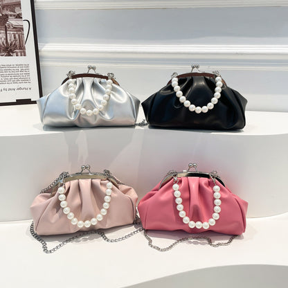 Elegant Clutch Handbag with Pearl Chain Acalora