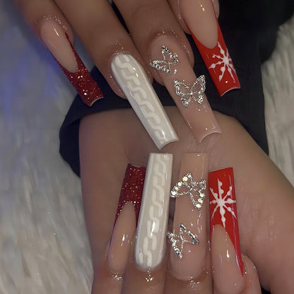 Festive Press-On Nail Art Set with Glitter and Decorative Accents Acalora