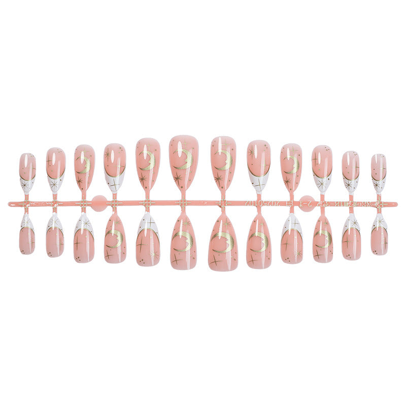 Artistic Press-On Nail Set with Geometric Moon and Star Designs Acalora