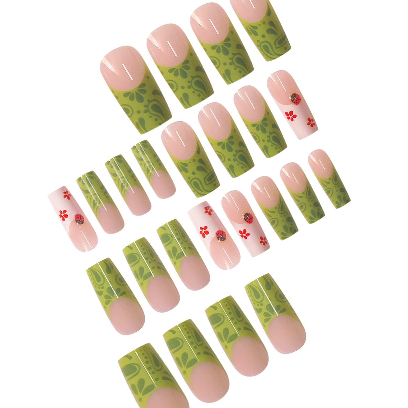 Floral Design Press-On Nails with Leaf Accents Acalora