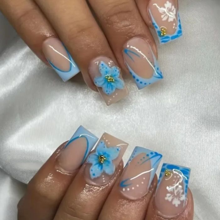 Acrylic nail set with exquisite floral and glitter accents Acalora
