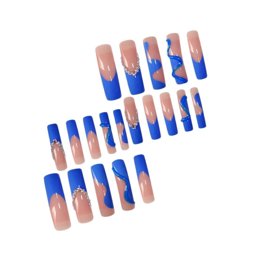 Decorative Long Acrylic Press-On Nails with Rhinestone Accents Acalora