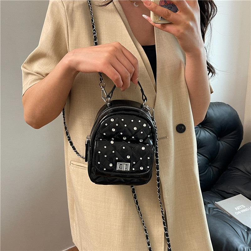 Quilted Mini Backpack with Rhinestone Accents Acalora