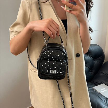 Quilted Mini Backpack with Rhinestone Accents Acalora
