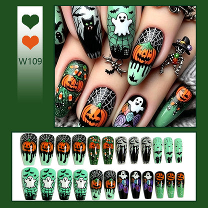 Artificial nail set with spooky Halloween designs Acalora