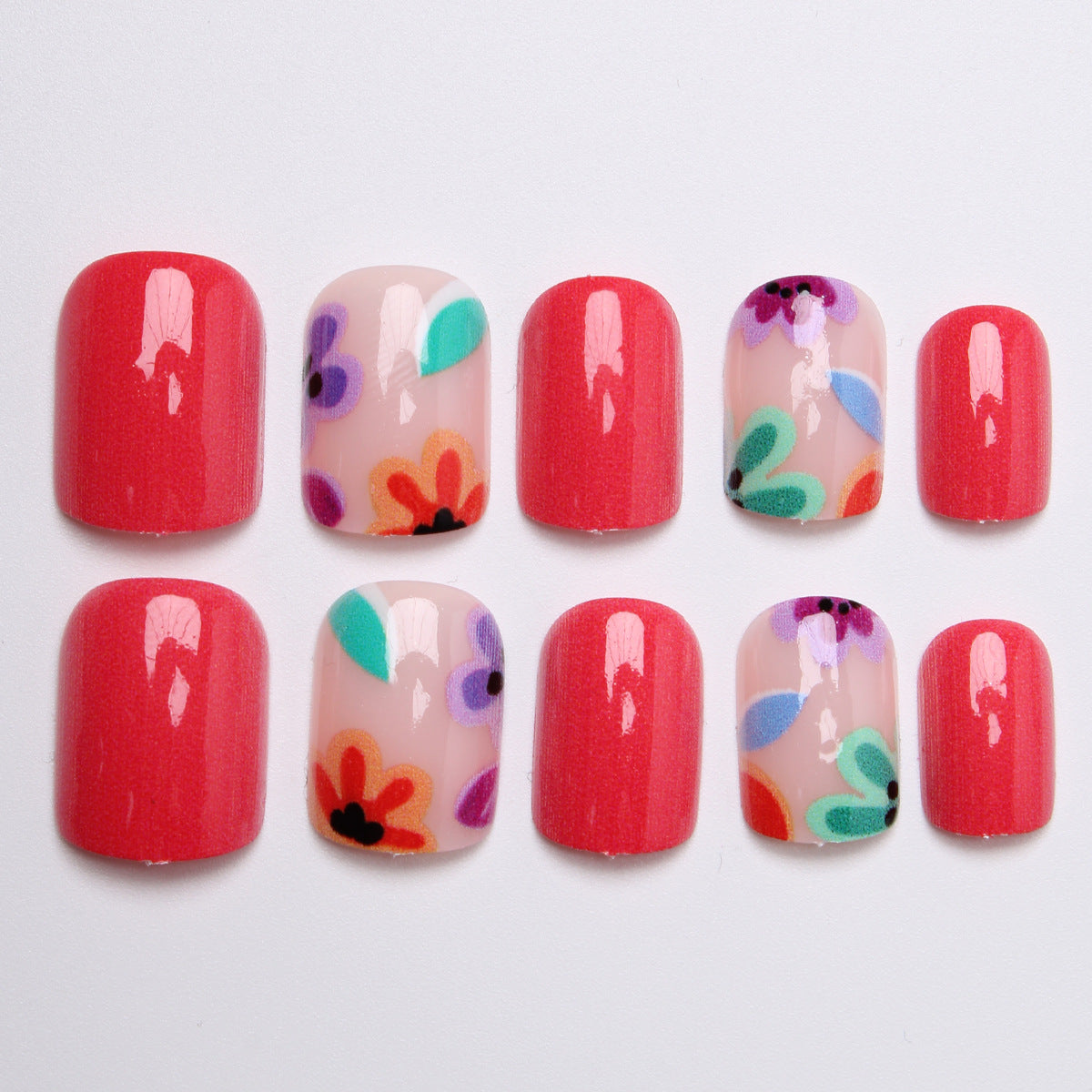 Artificial nail set with colorful flower designs Acalora