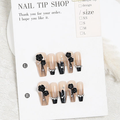 Artificial nail set with glamorous 3D rose details and elegant glitter accents Acalora