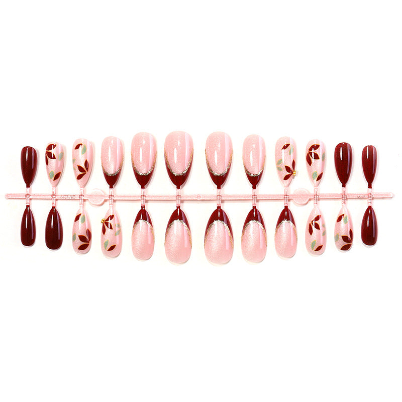 Elegant Press-On Nail Set with Floral Art Acalora