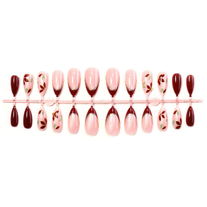 Elegant Press-On Nail Set with Floral Art Acalora