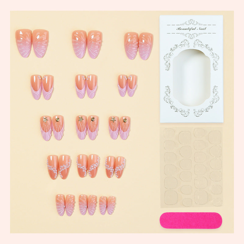 Artistic Press-On Nail Set with Coastal Design Acalora