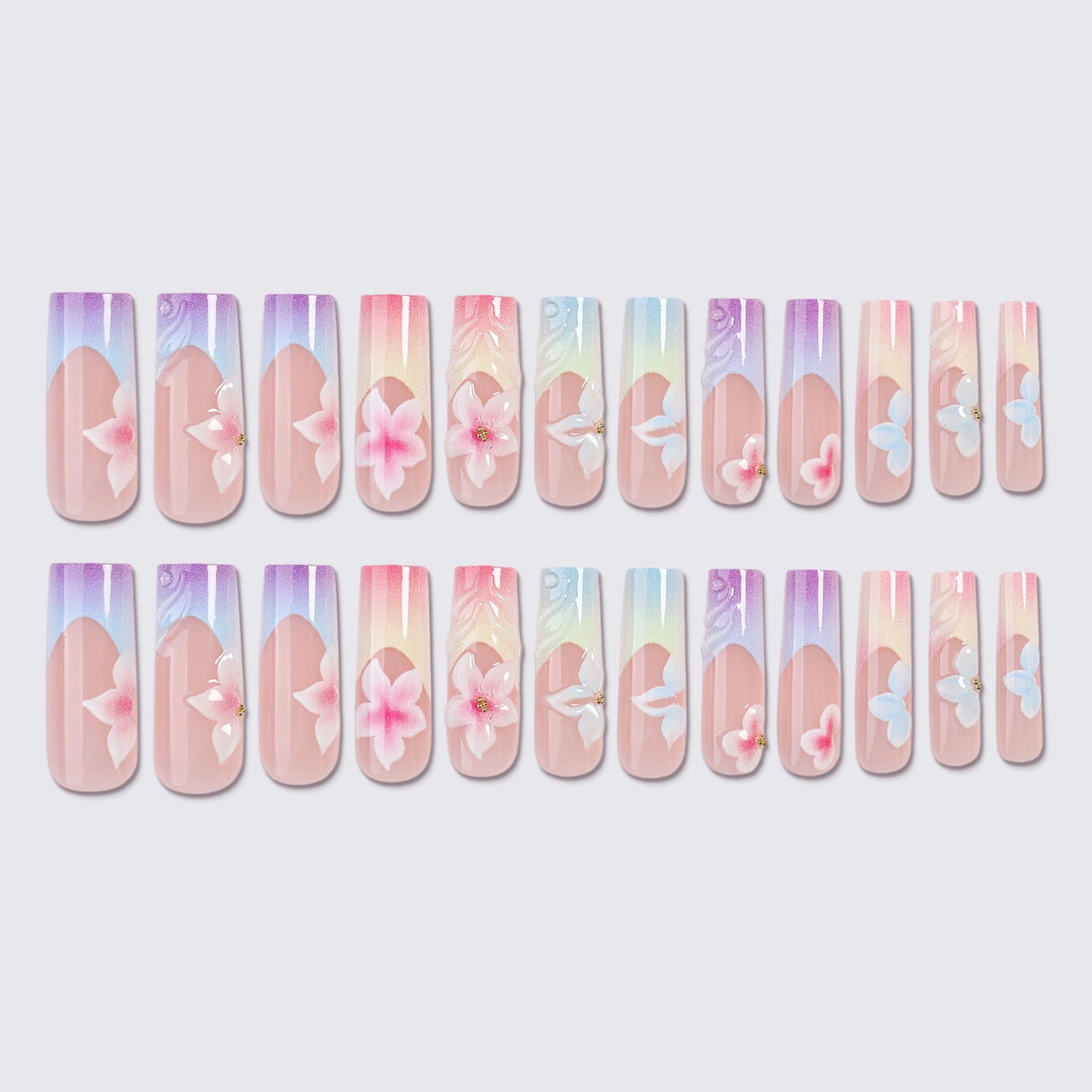 Elegant Floral Ombre Press-On Nail Set Acalora