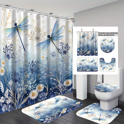 Artistic Dragonfly-Themed Four-Piece Digital Bathroom Set