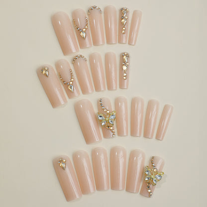 Decorative Press-On Nail Set with Rhinestone Embellishments Acalora