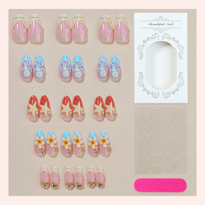 Decorative Press-On Nail Art Set with Summer-Inspired Ocean Designs Acalora